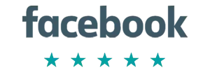 Facebook logo with five star rating
